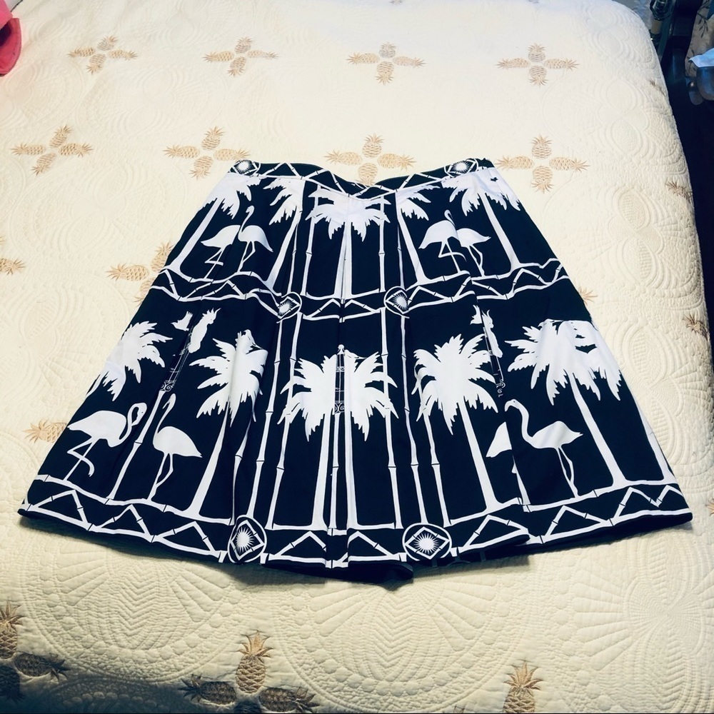 TALBOTS Pleated Flamingo Skirt Navy White - Picture 4 of 8